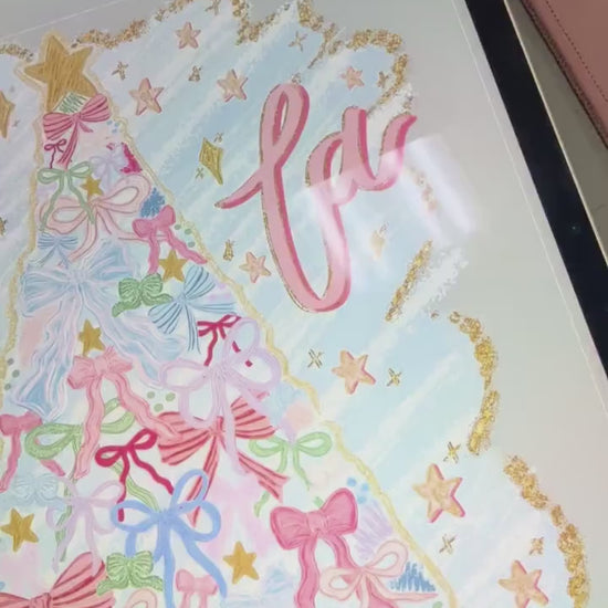 Bow Christmas Tree PNG Hand Drawn Trendy Jolly Merry Bright Holly Checker Glitter Sparkle Star Front Back Design Trendy Pink Coquette